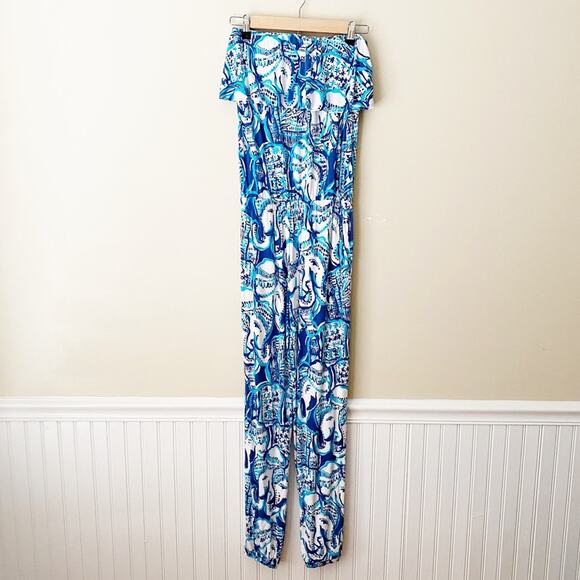 Lilly Pulitzer | Ailsie Jumpsuit Keep On Trunkin Indigo Blue White Preppy XS - Picture 2 of 7